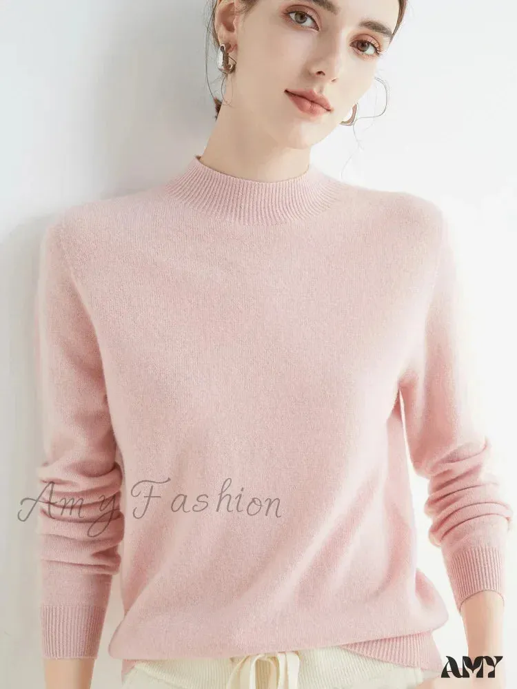 100% Merino Wool Cashmere Women Knitted Long Sleeve Pullovers Autumn Winter Warm Sweater
