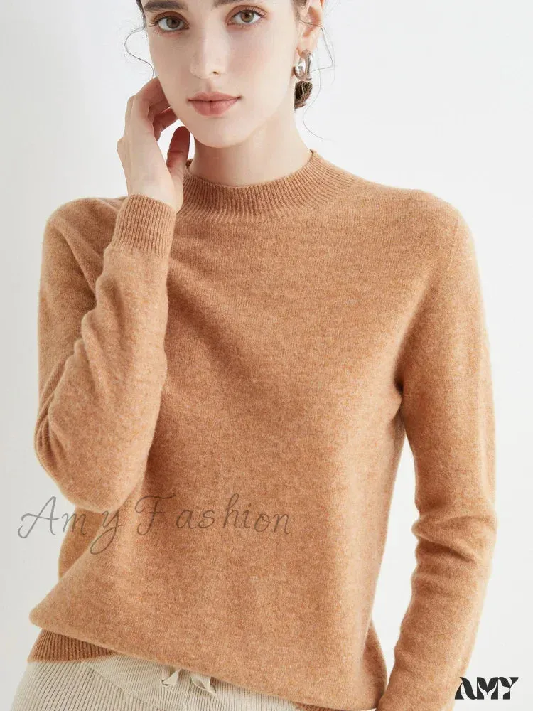 100% Merino Wool Cashmere Women Knitted Long Sleeve Pullovers Autumn Winter Warm Sweater