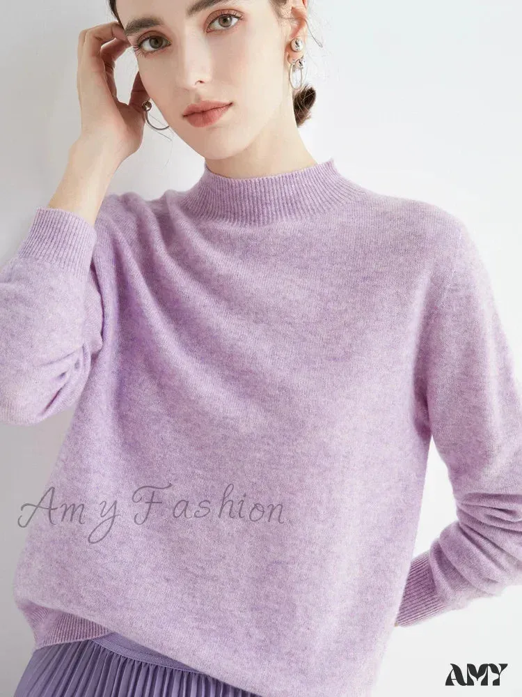 100% Merino Wool Cashmere Women Knitted Long Sleeve Pullovers Autumn Winter Warm Sweater