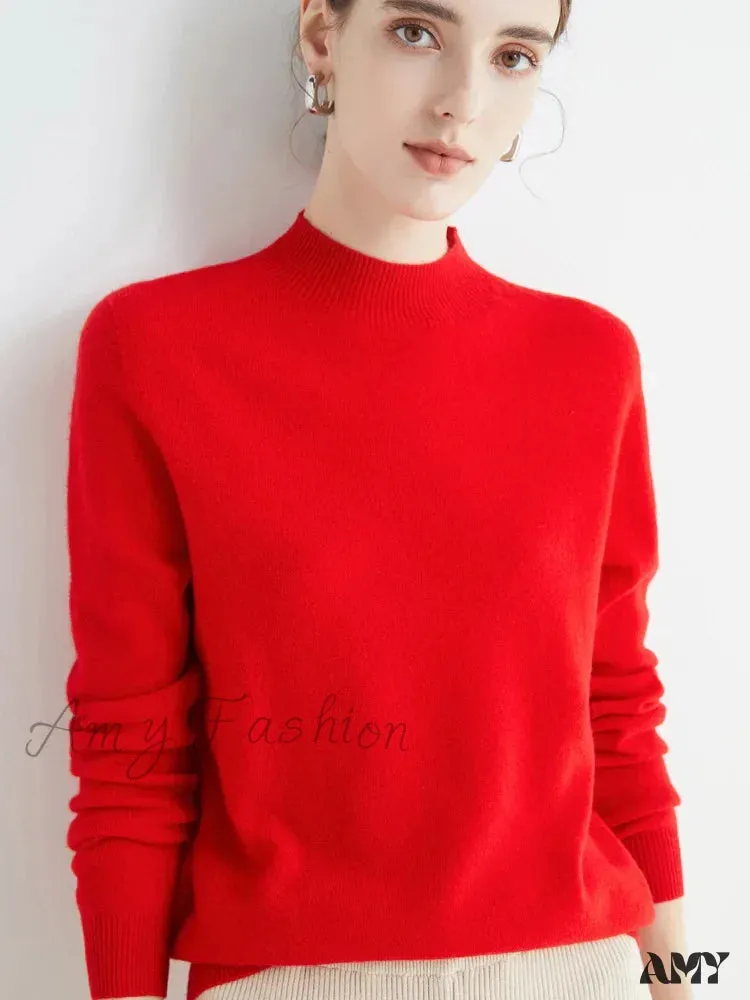 100% Merino Wool Cashmere Women Knitted Long Sleeve Pullovers Autumn Winter Warm Sweater