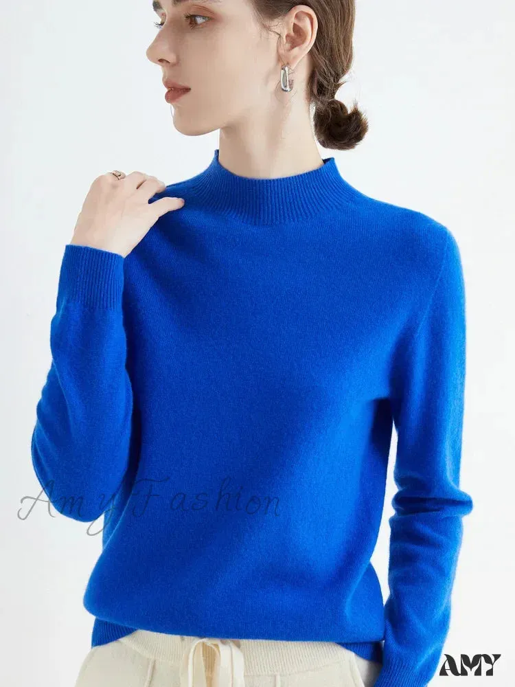 100% Merino Wool Cashmere Women Knitted Long Sleeve Pullovers Autumn Winter Warm Sweater