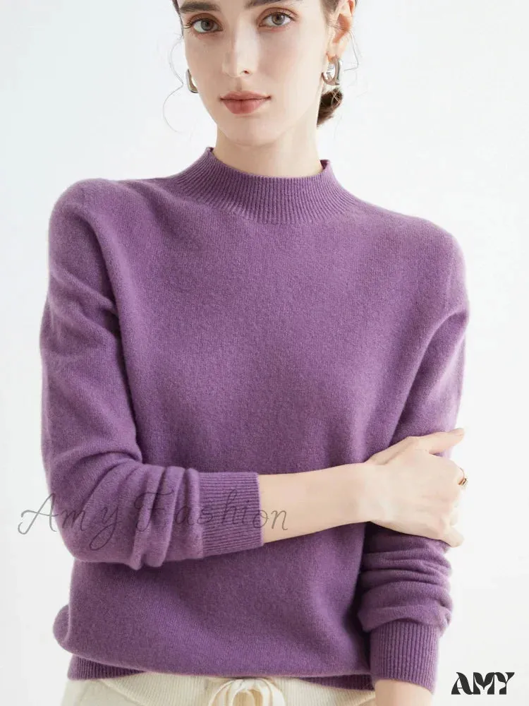 100% Merino Wool Cashmere Women Knitted Long Sleeve Pullovers Autumn Winter Warm Sweater