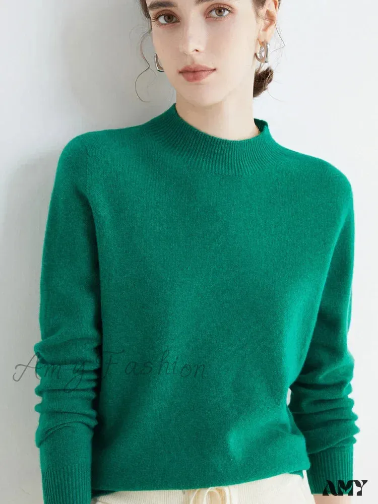 100% Merino Wool Cashmere Women Knitted Long Sleeve Pullovers Autumn Winter Warm Sweater