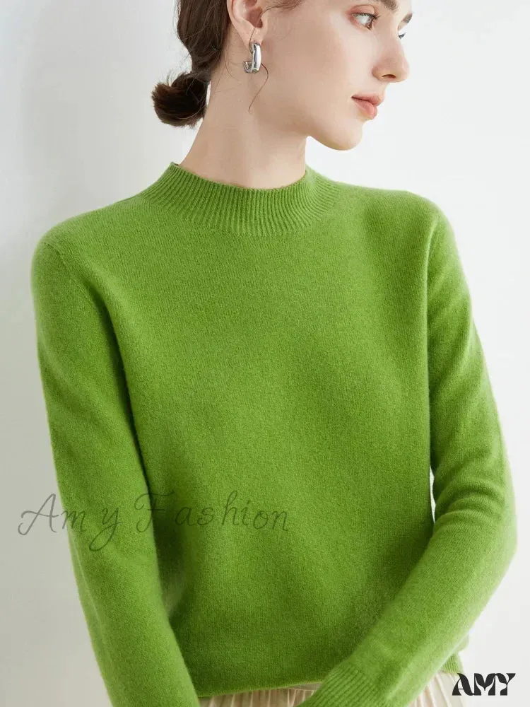 100% Merino Wool Cashmere Women Knitted Long Sleeve Pullovers Autumn Winter Warm Sweater