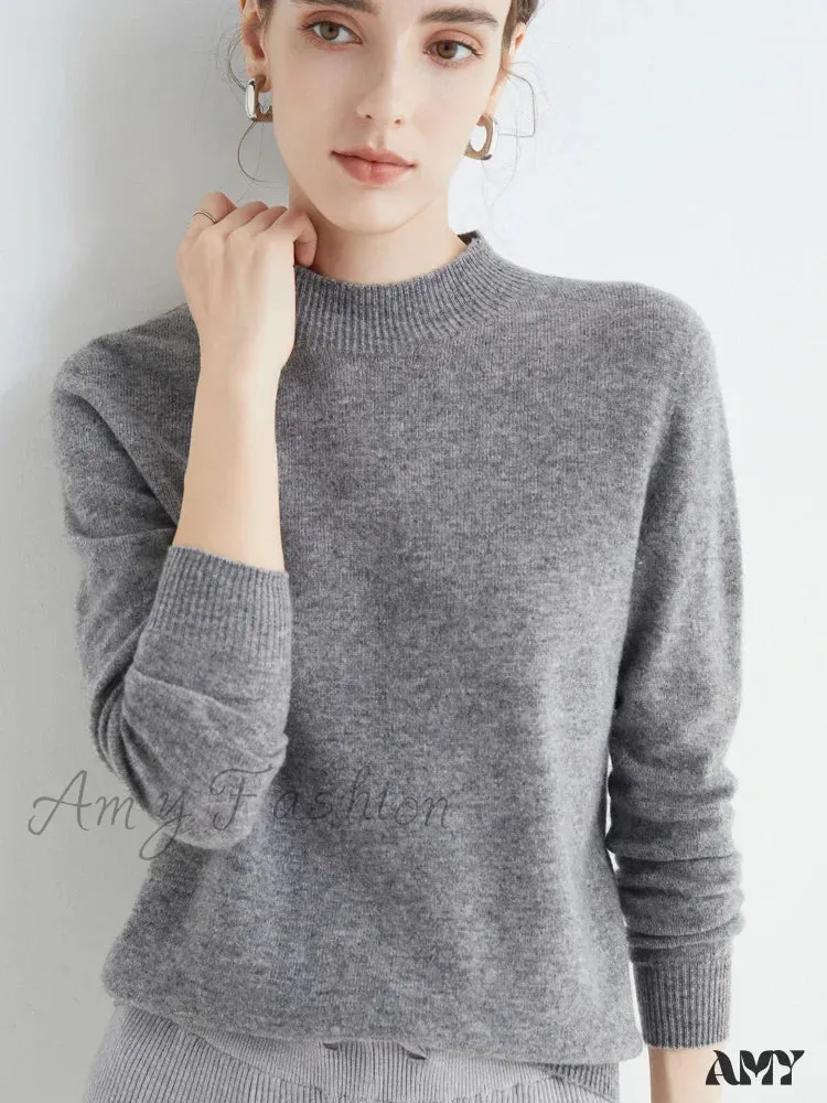 100% Merino Wool Cashmere Women Knitted Long Sleeve Pullovers Autumn Winter Warm Sweater