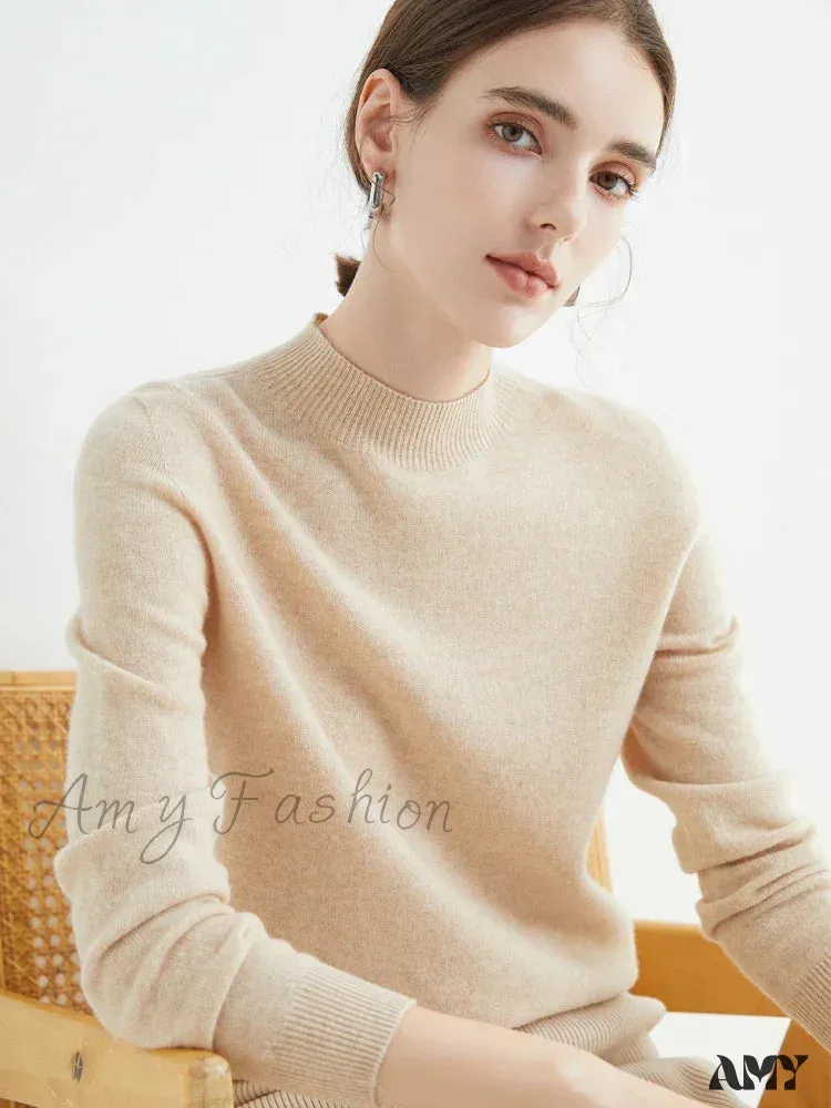 100% Merino Wool Cashmere Women Knitted Long Sleeve Pullovers Autumn Winter Warm Sweater