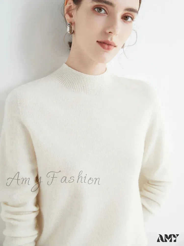 100% Merino Wool Cashmere Women Knitted Long Sleeve Pullovers Autumn Winter Warm Sweater