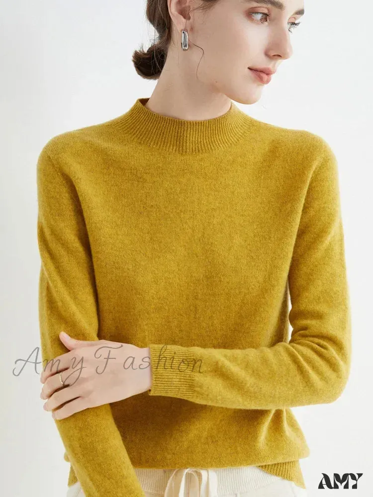100% Merino Wool Cashmere Women Knitted Long Sleeve Pullovers Autumn Winter Warm Sweater