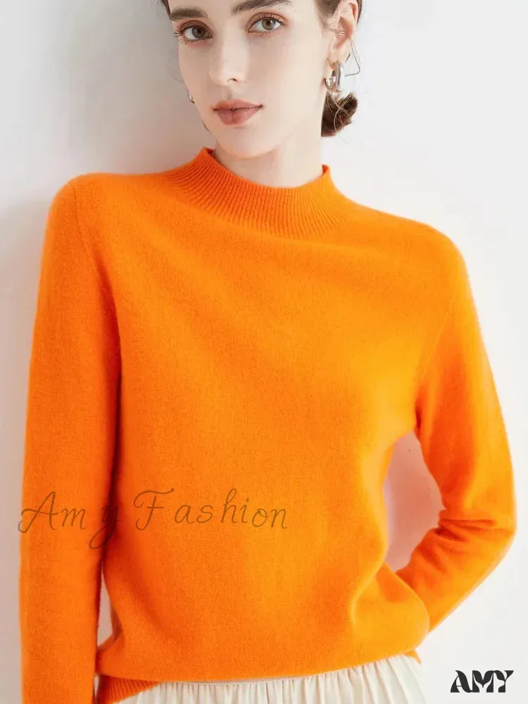 100% Merino Wool Cashmere Women Knitted Long Sleeve Pullovers Autumn Winter Warm Sweater