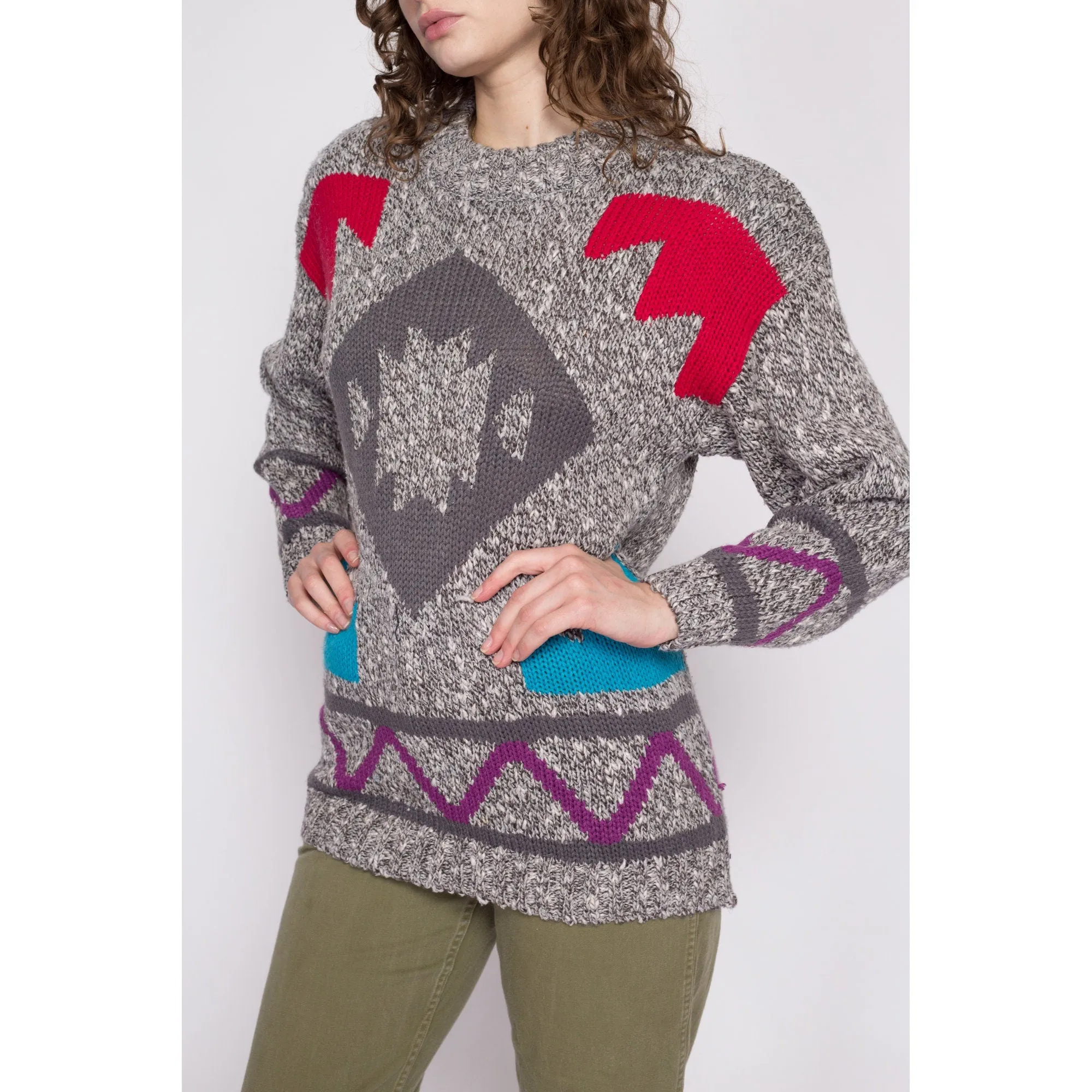 80s Geometric Knit Sweater - Small