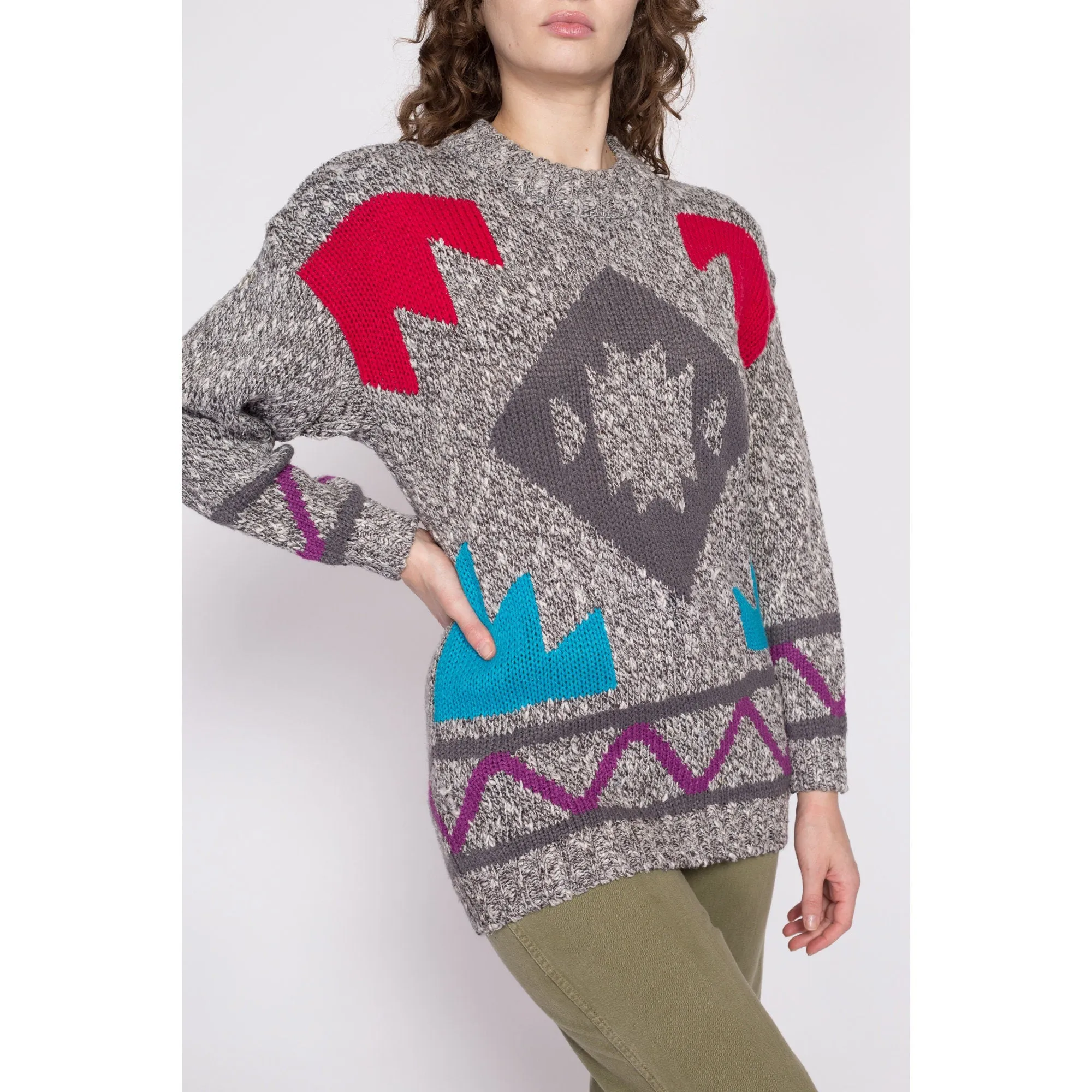 80s Geometric Knit Sweater - Small