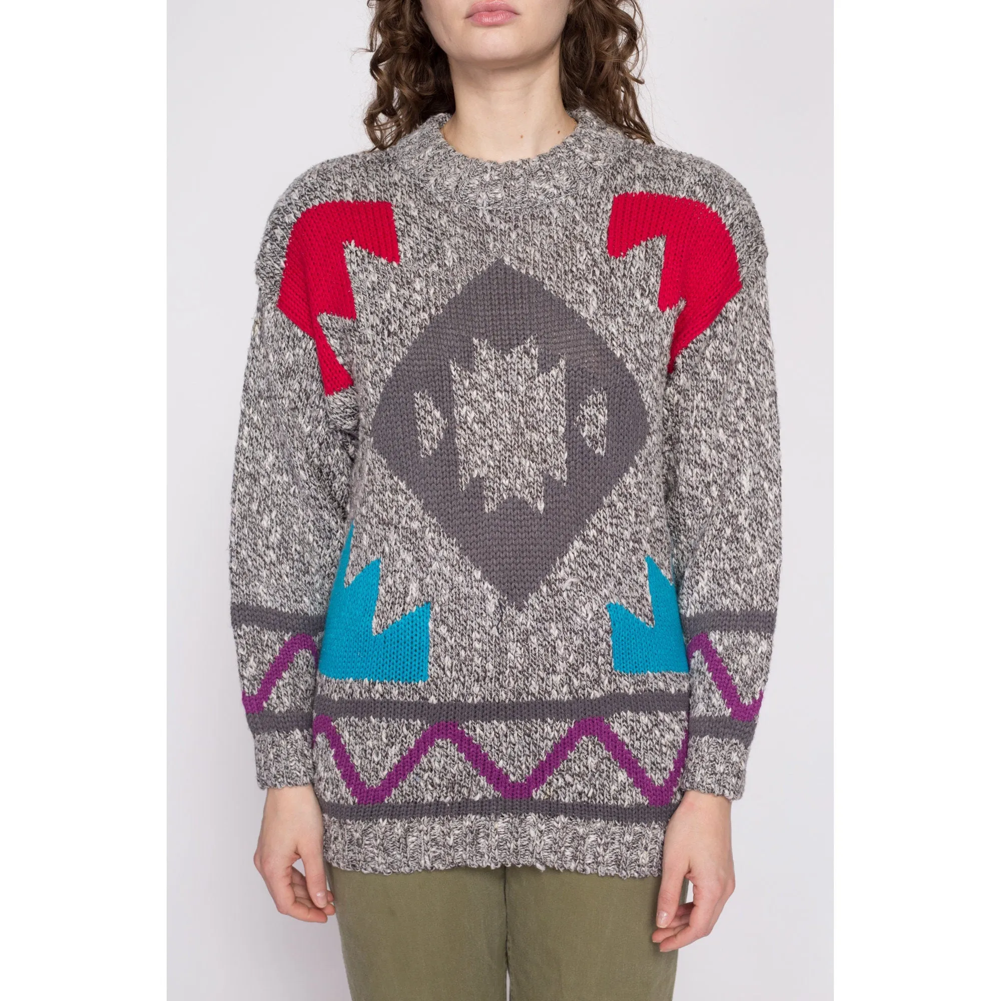 80s Geometric Knit Sweater - Small