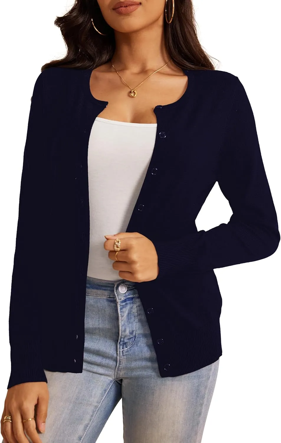 a.Jesdani Women's Button Down Crew Neck Long Sleeve Soft Knit Cardigan Sweaters