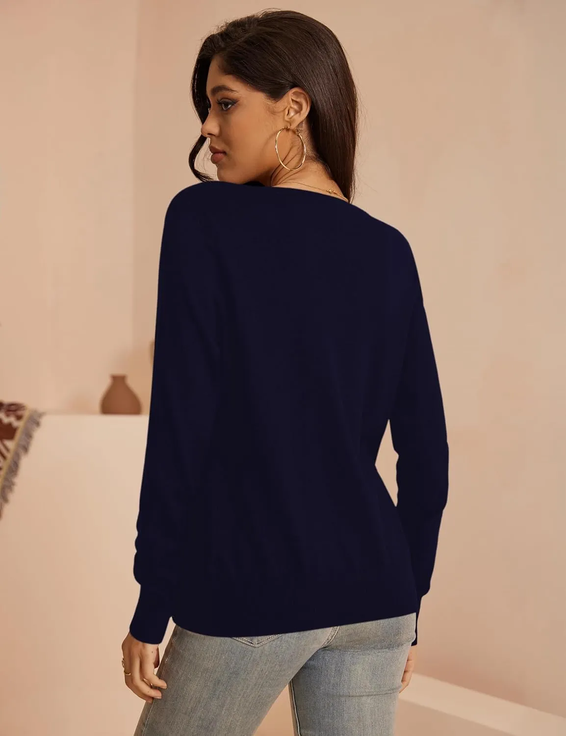 a.Jesdani Women's Button Down Crew Neck Long Sleeve Soft Knit Cardigan Sweaters