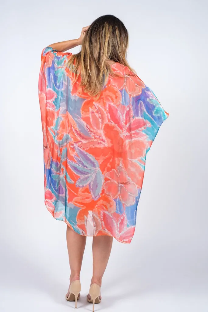 Alessia Lily Watercolor Silk Kaftan Dress (DQ202LW)