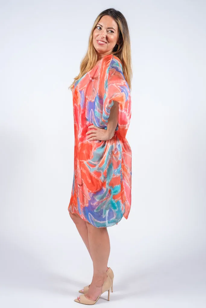 Alessia Lily Watercolor Silk Kaftan Dress (DQ202LW)