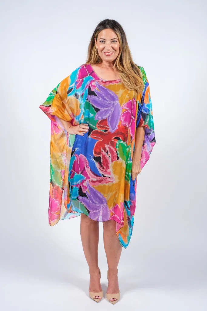 Alessia Lily Watercolor Silk Kaftan Dress (DQ202LW)