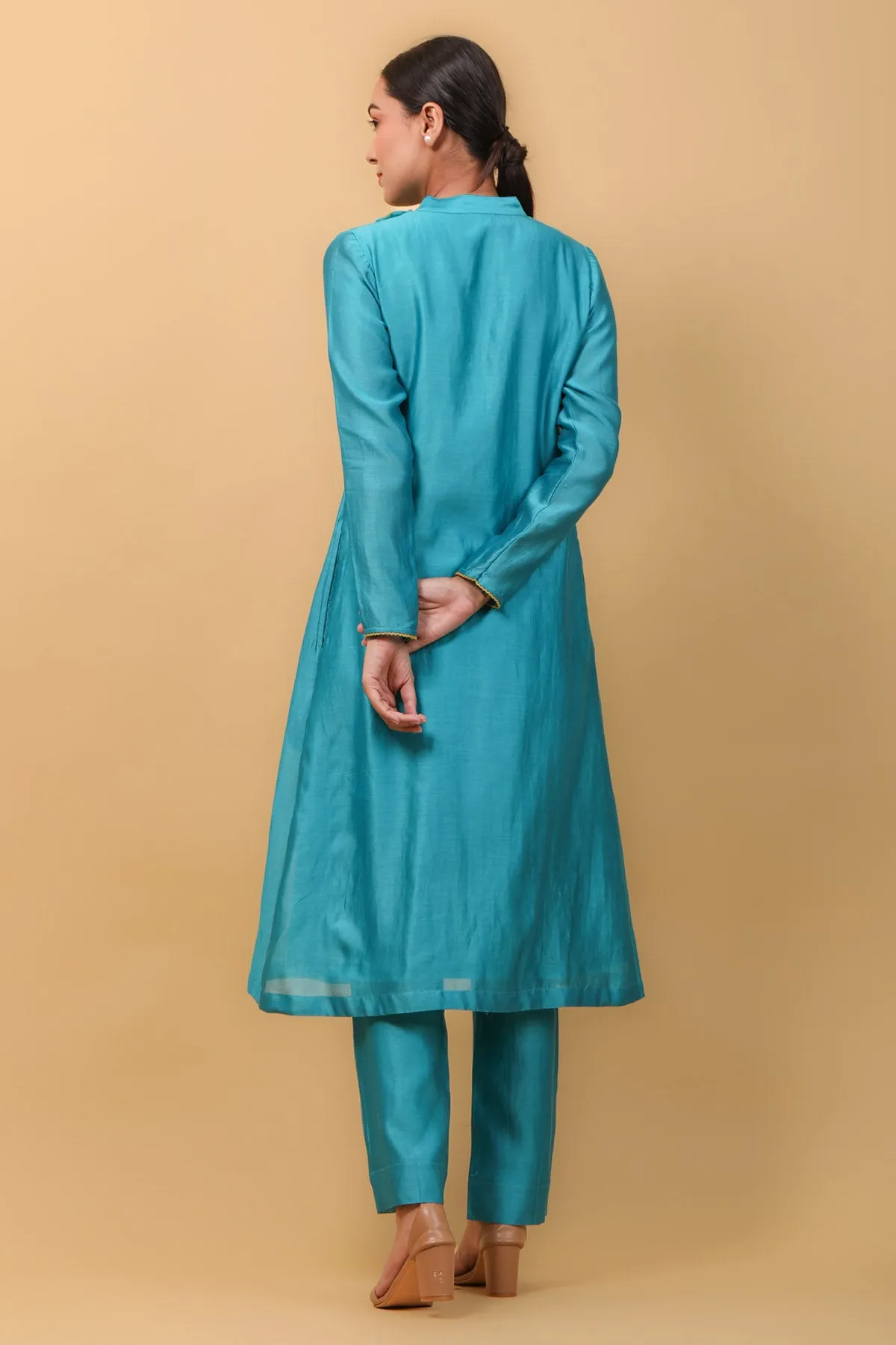 Aqua Blue Jacket Style Kurta Set