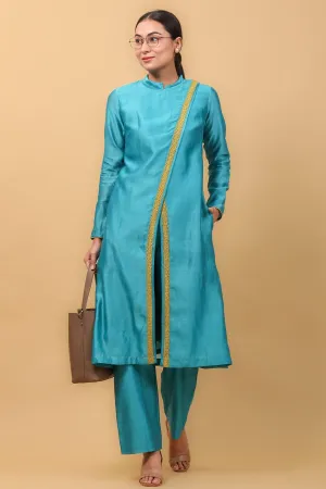 Aqua Blue Jacket Style Kurta Set