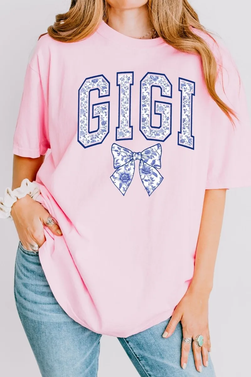 Arched Gigi Blue Chinoiserie Comfort Colors Adult Ring-Spun Cotton Tee