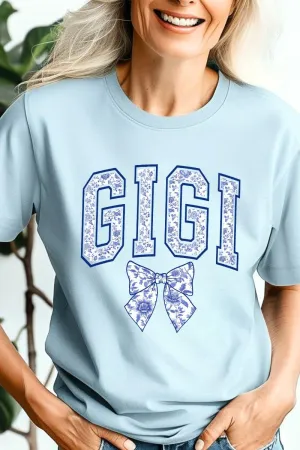 Arched Gigi Blue Chinoiserie Comfort Colors Adult Ring-Spun Cotton Tee