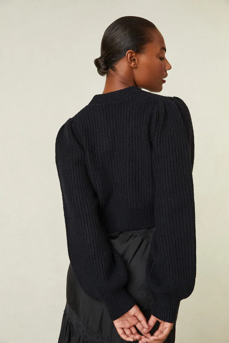 Avignon Crop Cardigan- BLACK