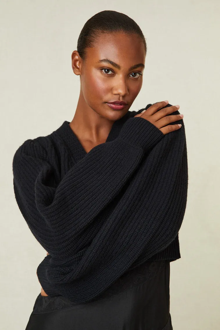 Avignon Crop Cardigan- BLACK