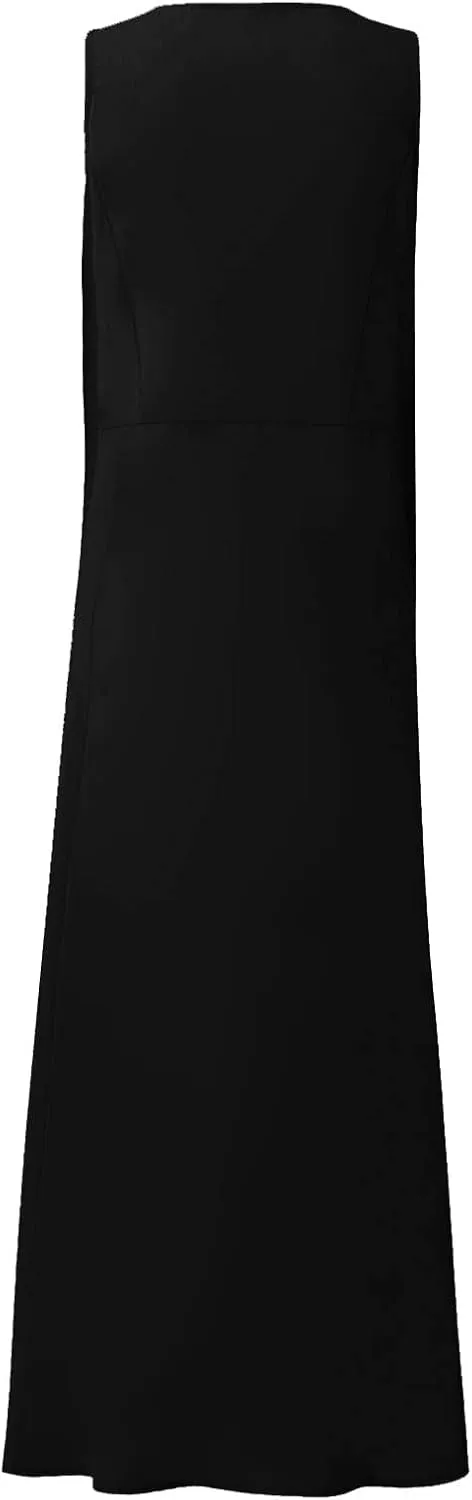 Beach Vacation Clothes for Women Casual Summer 2025 Sleeveless Flared Maxi Dress Low Neck Sundresses with Pockets
