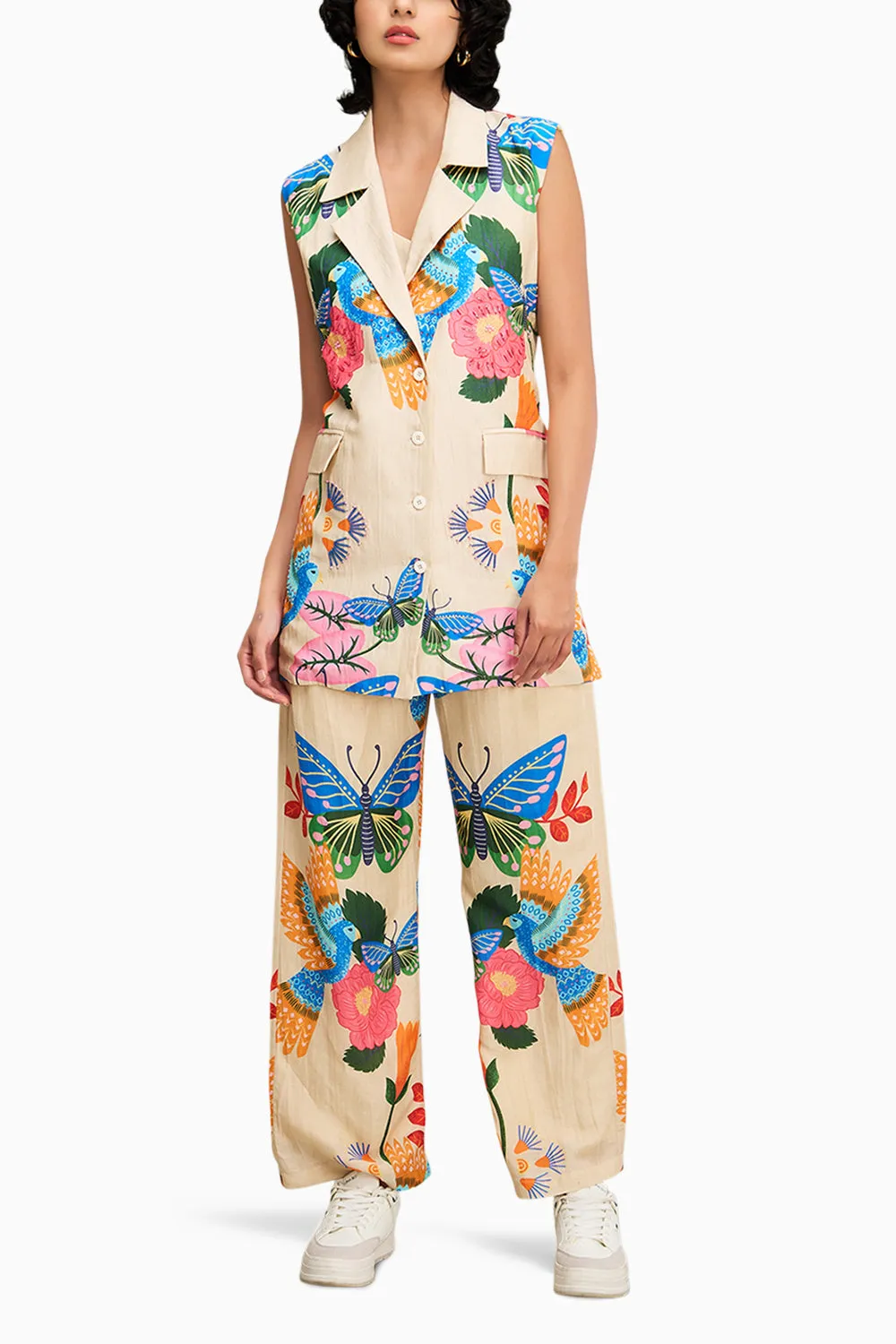 Beige Avian Canopy Embellished Co Ord Set