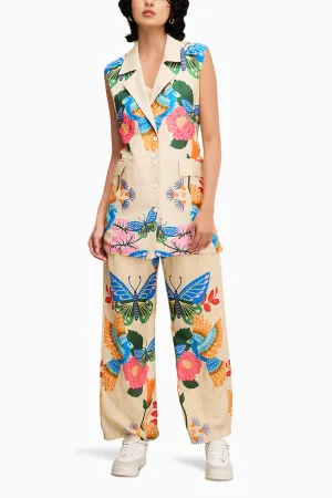 Beige Avian Canopy Embellished Co Ord Set