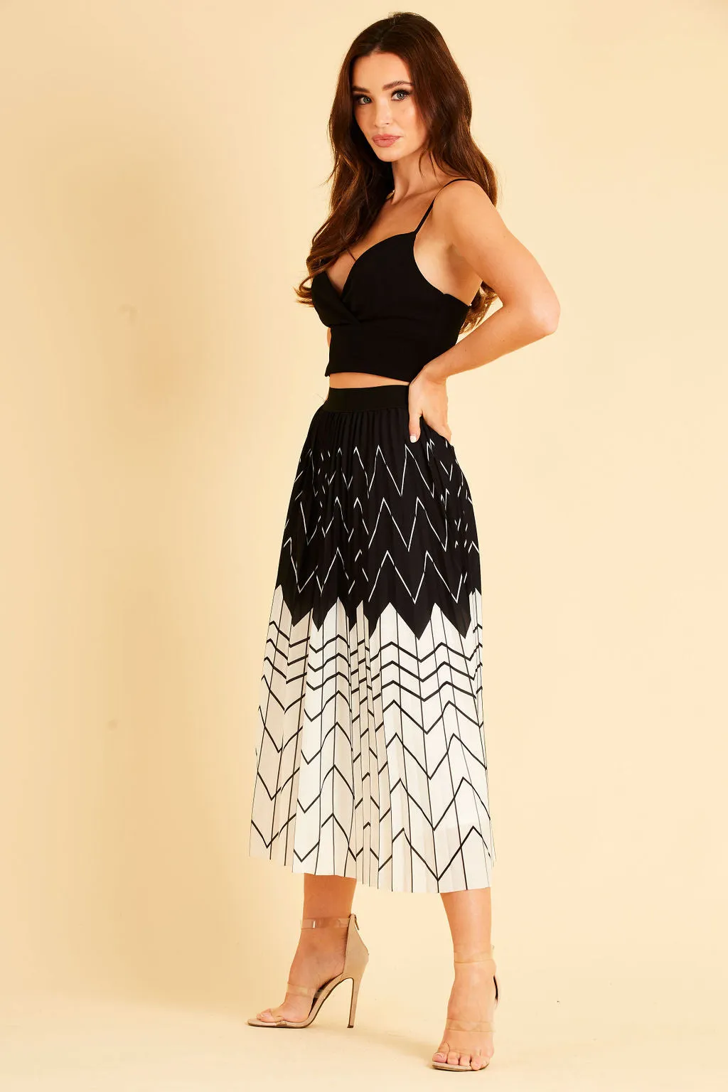 Black and White Printed Pleated Skirt