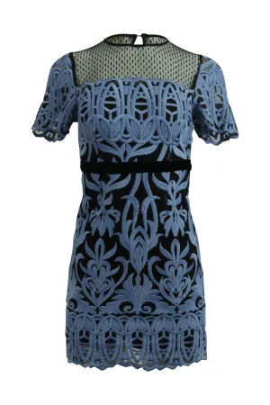 Black Midi Dress With Light Blue Embroidery