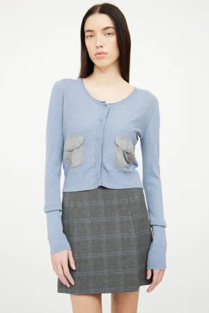 Blue Grey Silk Knit Snap Front Cardigan