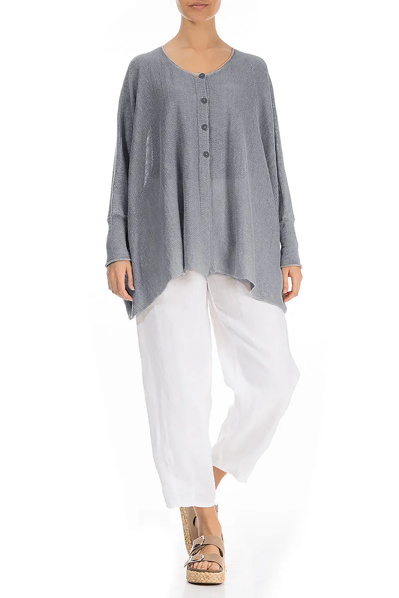 Boxy Light Grey Linen Cardigan