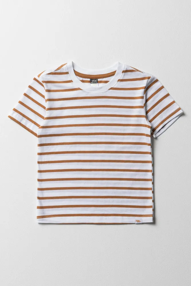 Boys Stripe Short Sleeve T-Shirt Natural & White