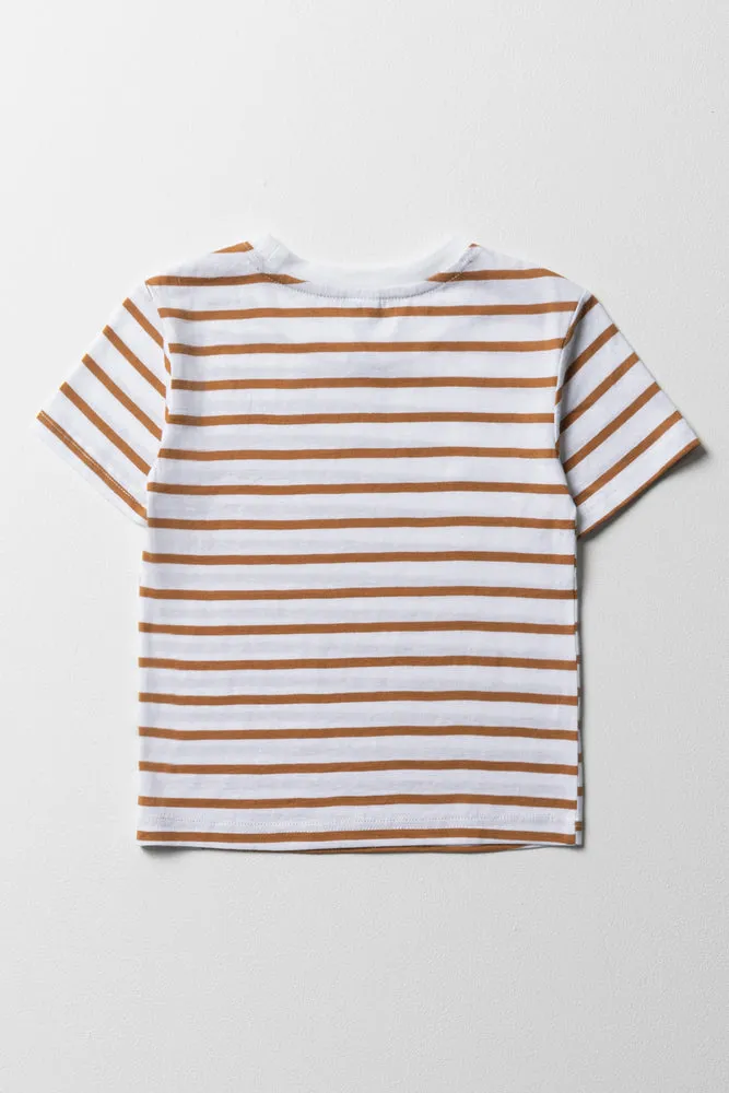 Boys Stripe Short Sleeve T-Shirt Natural & White
