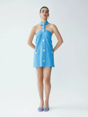 Bridgitte Collared Mini Dress in Malibu Blue