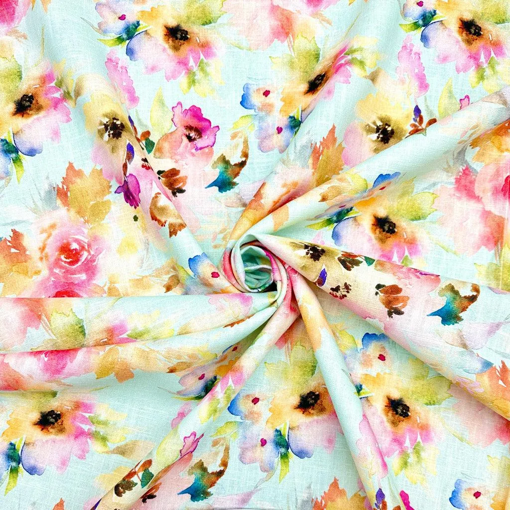 Bright Flowers Linen Blend Fabric