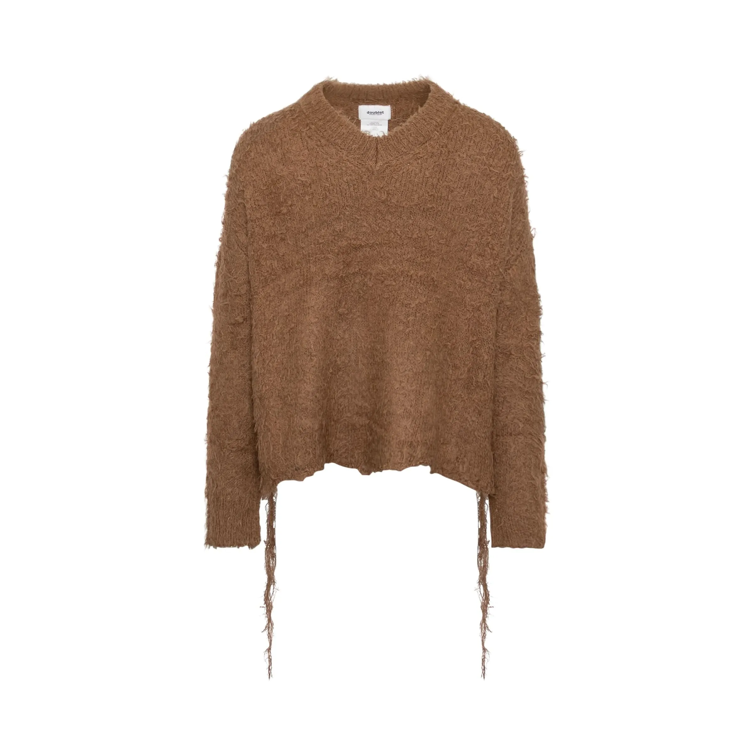 Camel Fur Cut Off Knit Sweater in Camel