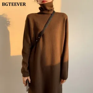 Christmas Gift Joskaa Autumn Winter Thicken Women Dress Turtleneck Ladies Knit Vestidos Casual Warm Loose Female Sweaters Dress 2024
