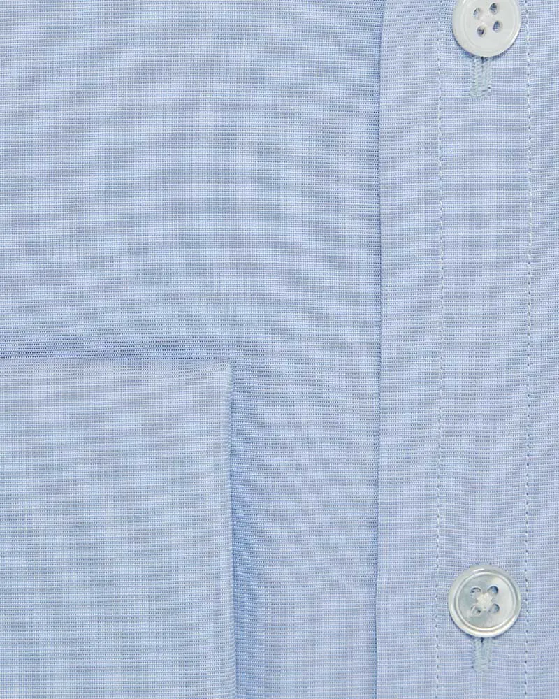 Classic Fit Plain Light Blue End-on-End Cotton Shirt with Cut-away Collar & Double Cuff