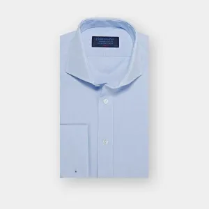 Classic Fit Plain Light Blue End-on-End Cotton Shirt with Cut-away Collar & Double Cuff