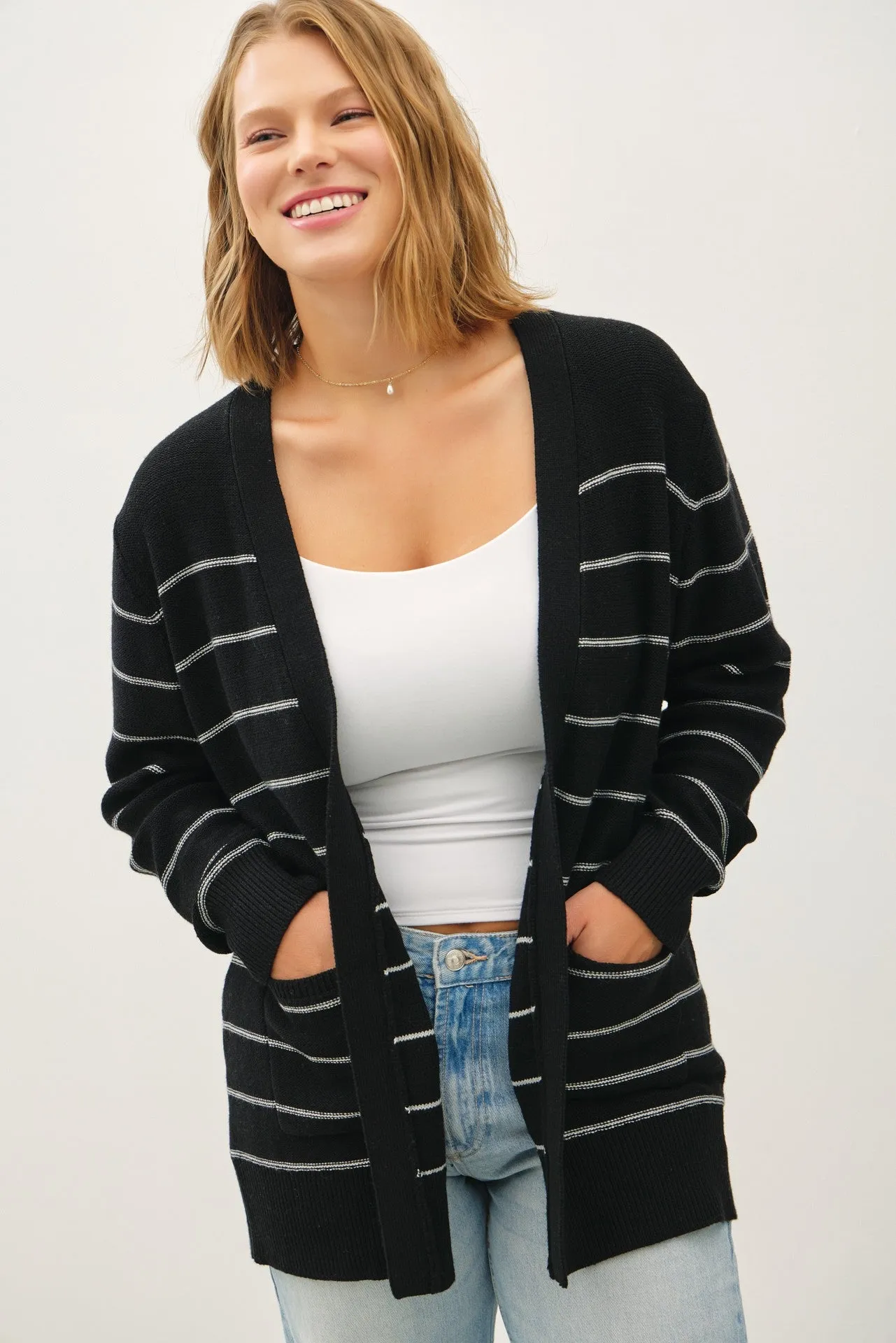 Classic Striped Open Front Cardigan - Final Sale