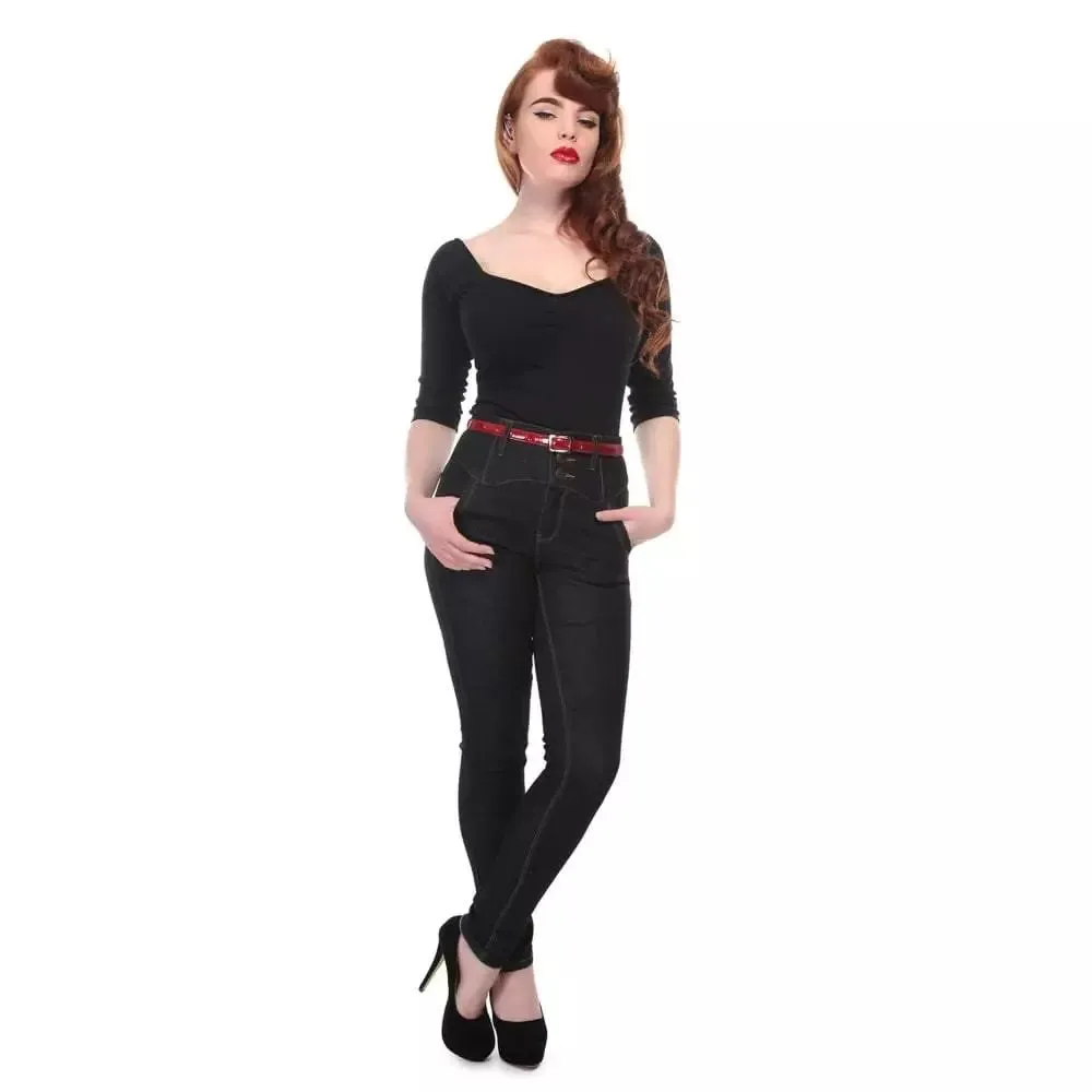 Collectif Rebel Kate Skinny 50s High Waisted Black Denim Jeans