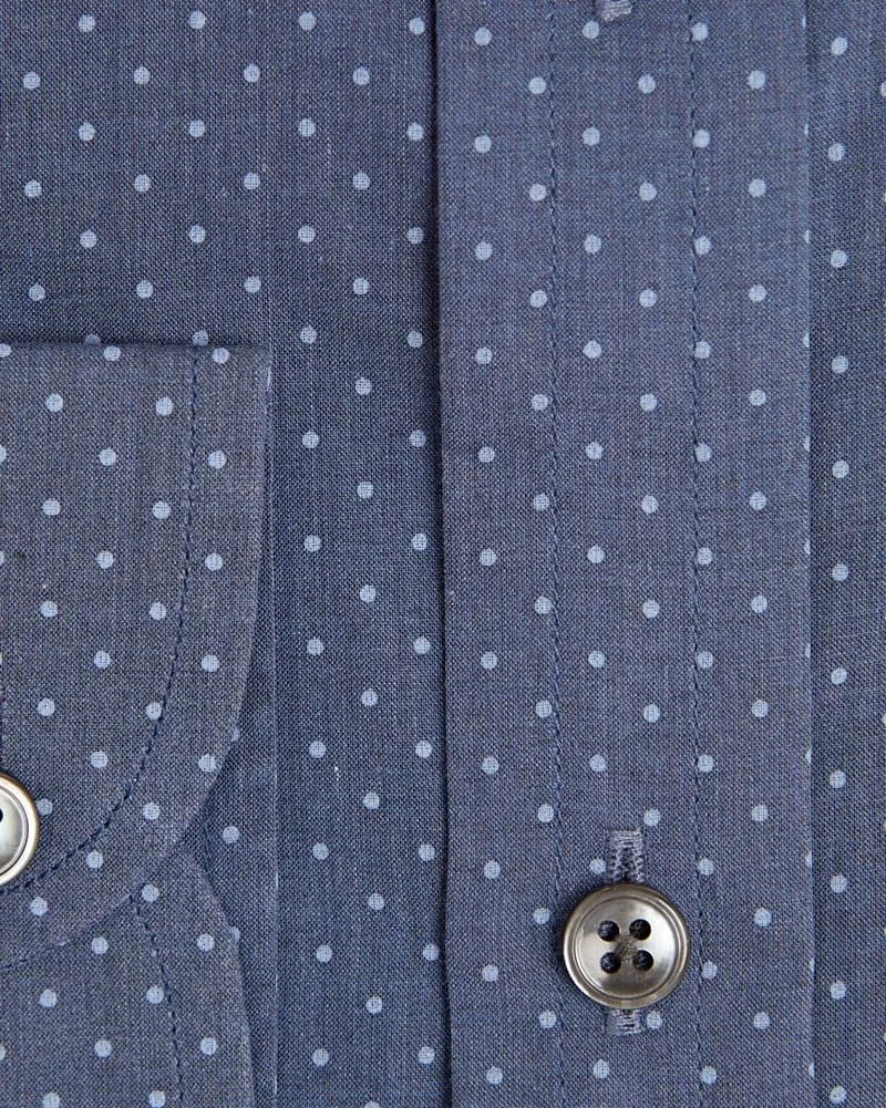 Contemporary Fit, Classic Collar, 2 Button Cuff Shirt in a Navy & Blue Small Spot Poplin Cotton