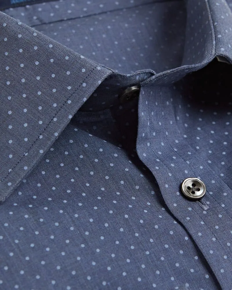Contemporary Fit, Classic Collar, 2 Button Cuff Shirt in a Navy & Blue Small Spot Poplin Cotton
