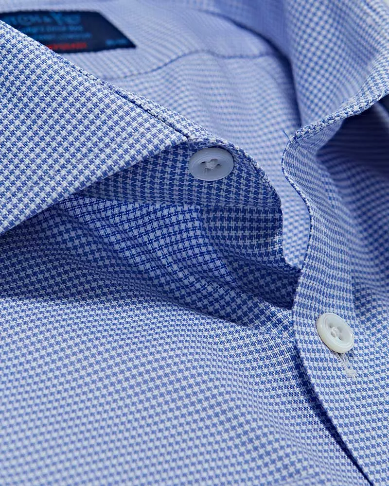 Contemporary Fit, Cut-away Collar, 2 Button Cuff Shirt In Blue Houndstooth Cotton