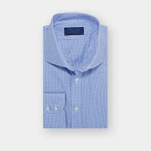 Contemporary Fit, Cut-away Collar, 2 Button Cuff Shirt In Blue Houndstooth Cotton