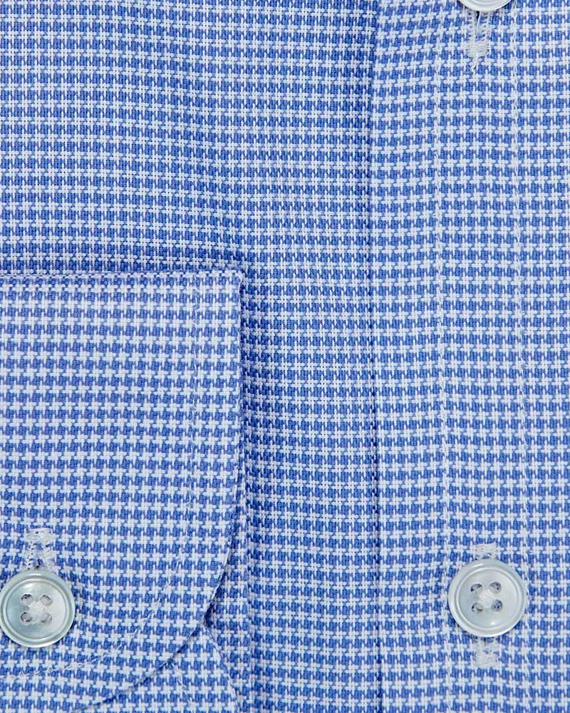 Contemporary Fit, Cut-away Collar, 2 Button Cuff Shirt In Blue Houndstooth Cotton