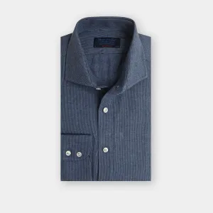 Contemporary Fit, Cutaway Collar, 2 Button Cuff Shirt in a Navy Denim Brushed Cotton